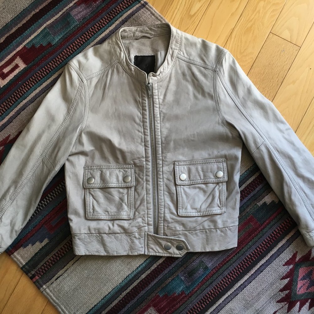 Joie Grey Lambskin Leather 3/4 Sleeve Jacket